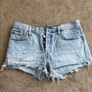 Levi’s Light Wash Distressed Denim Shorts